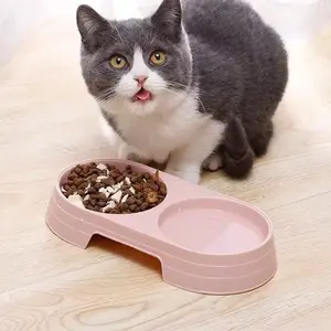 Pet Dual Bowl Wheat Straw Oval Cat Dog Feeding Watering Bowl, Two-In-One Pet Food Dish, Wholesale Pet Supplies, Durable and Eco-Friendly