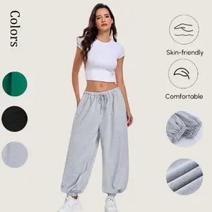 Women's Baggy Balloon Pants Elastic Waist Wide Leg Barrel Pants Joggers Lounge Pants with Pockets