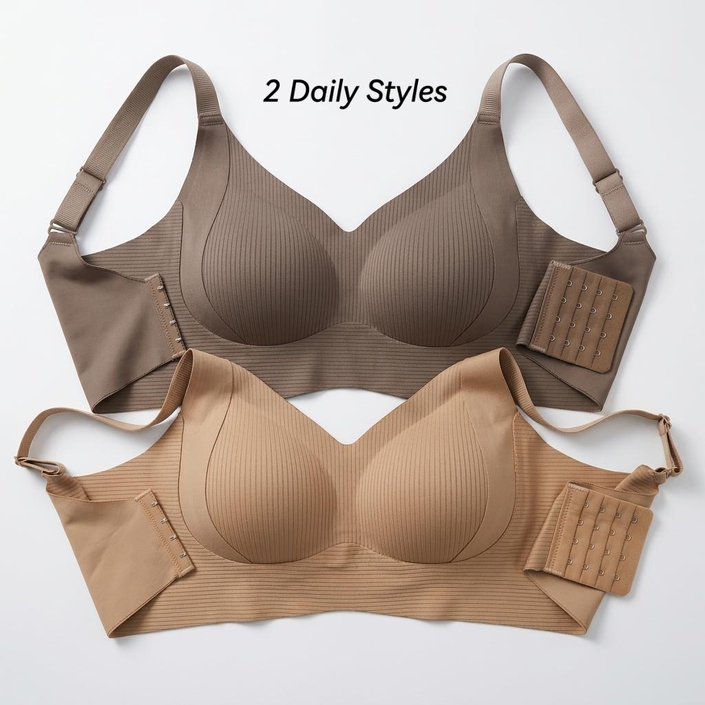 4PCS Solid Seamless Ribbed Push Up Bras, Wirefree Jelly Full Coverage Comfort Everyday Bralette, Plus Size Ultimate Lift Cool Sleep Bra No Padded Underwire