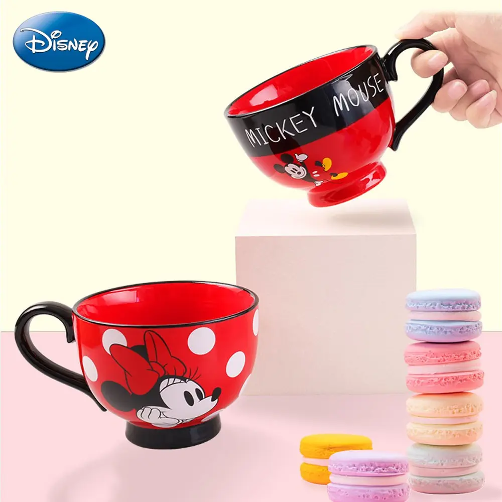 Disney Official Mickey Minnie Cartoon Design Ceramic Mug, Large Capacity Coffee & Tea Beverage Cup, Durable Reusable Drinkware Fun Gift Mug for Couples, Ceramic Printed Drinkware