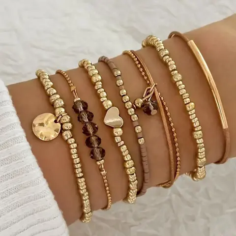 Boho Style Beaded & Chain Design Bracelet, Fashion Jewelry for Party, Daily Clothing Decor, Trendy All-match Jewelry for Birthday Gift, Stackable Bracelets, Stacked Design Bracelets, Beaded Bracelet Set, Layered Bracelet Set, Bohemian Bracelets