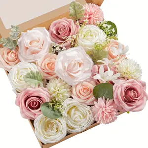 Artificial Flowers Pink Roses Bulk for DIY Wedding Bouquet Bridal Shower Decorations Fake Floral Arrangements Party Table Centerpieces Home Decor Indoor Blush Peach Box