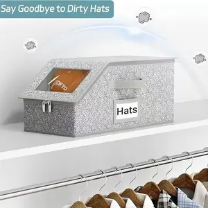 Stackable Hat Storage for Baseball Caps, Holds up to 12 Caps Cap Organizer for Closet, Sturdy Hat Boxes for Men with Cardboard, Grey