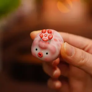 Cute creative pink pig teapet tea play lid set small animal tea pet