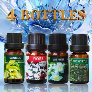 4pcs Essential Oils Set (vanilla Rose Jasmine Eucalyptus), 10ML Aromatherapy Oil for Diffusers & Humidifiers, Home Fragrance Scented Oils
