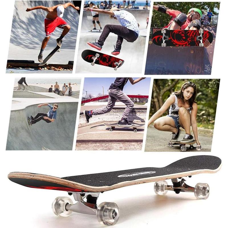 skateboard 31 inch Double Kick Skateboard Cruiser Longboard 8 Layer Maple Deck for Kids Beginners with PU  ABEC-7 Bearings & Carrying Bag Silent Wheels skateboard