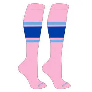MK Socks Striped Knee High Baseball, Football Socks (B) Pink, Columbia Blue, Royal