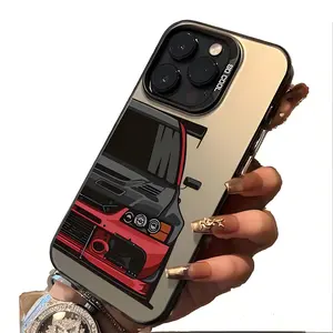 JDM Sports Cars Electroplate Silver IMD Case for iPhone 17 16 15 14 13 12 11 Pro Max Plus Shockproof Hard Cover Protection Personalized Cartoon Design