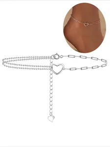 S925 Sterling Silver Heart Shaped Anklet, Ankle Bracelet, Fashionable Anklet for Women & Girls, Trendy All-match & Exquisite Jewelry Accessories for Birthday Gift