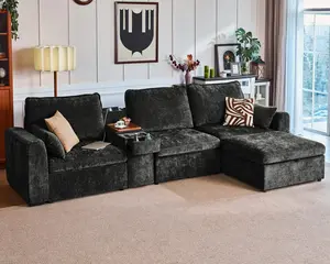 Bedeep Oversized Modular Sofa Cloud Couch with Versatile Console, Convertible Side Table Charging Storage Cup Holder, Hardware Connected, Sectional Couch, Chenille