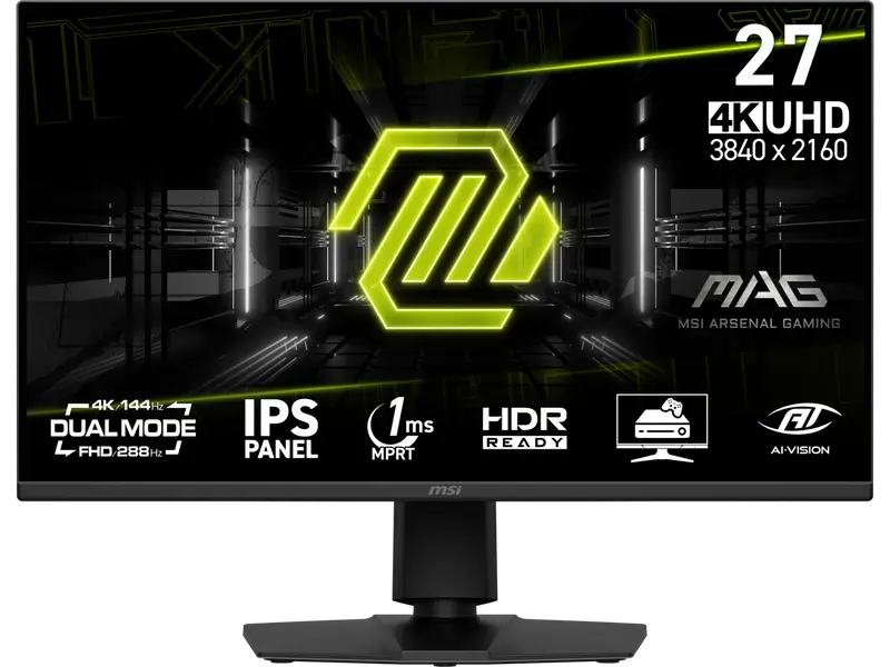 MSI MAG 275UPD E14 27-inch 3840 x 2160 (UHD) Gaming Monitor, Dual Mode(4k@144Hz,FHD@288Hz),Adaptive-Sync, Rapid IPS, VESA DisplayHDR400, HDMI, DisplayPort, VESA Mountable, Tilt, Height Adjustable, 1ms