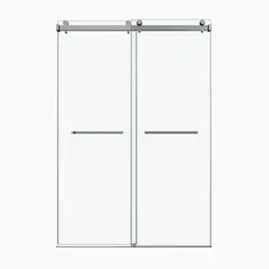 48*76" Frameless Double Sliding Shower Door, Double Shower Door, 3/8″ (10mm) SGCC Tempered Glass, Stainless Steel,  Brushed Nickel