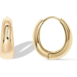 14K Gold Plated 925 Sterling Silver Post Small Chunky Hoops Earrings| Thick Lightweight Gold Hoop Earrings for Women