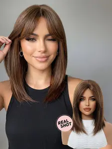 12-Inch Natural Curtain Bangs Short Wig, Heat-Resistant Soft Material, Curled Synthetic Wig, Comfortable Fit, Daily Use, Curly Hair Design, Daily Wear Wig