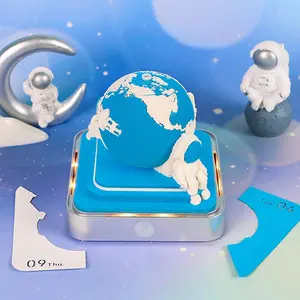 3D Memo Pad Time Piece Calendar 2026,3D Calendar 2026 Desk Calendar with Lights DIY Notes Notepad Paper Carving Art Blue Earth