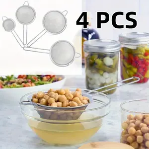4PCS Stainless Steel Fine Mesh Strainers with Handles - Heavy-Duty Rust-Resistant Colander Sieve for Oil Filtration,Flour Sifting, Vegetables,Fruits - Baking Kitchen Utensils,Food Preparation Tools supplies