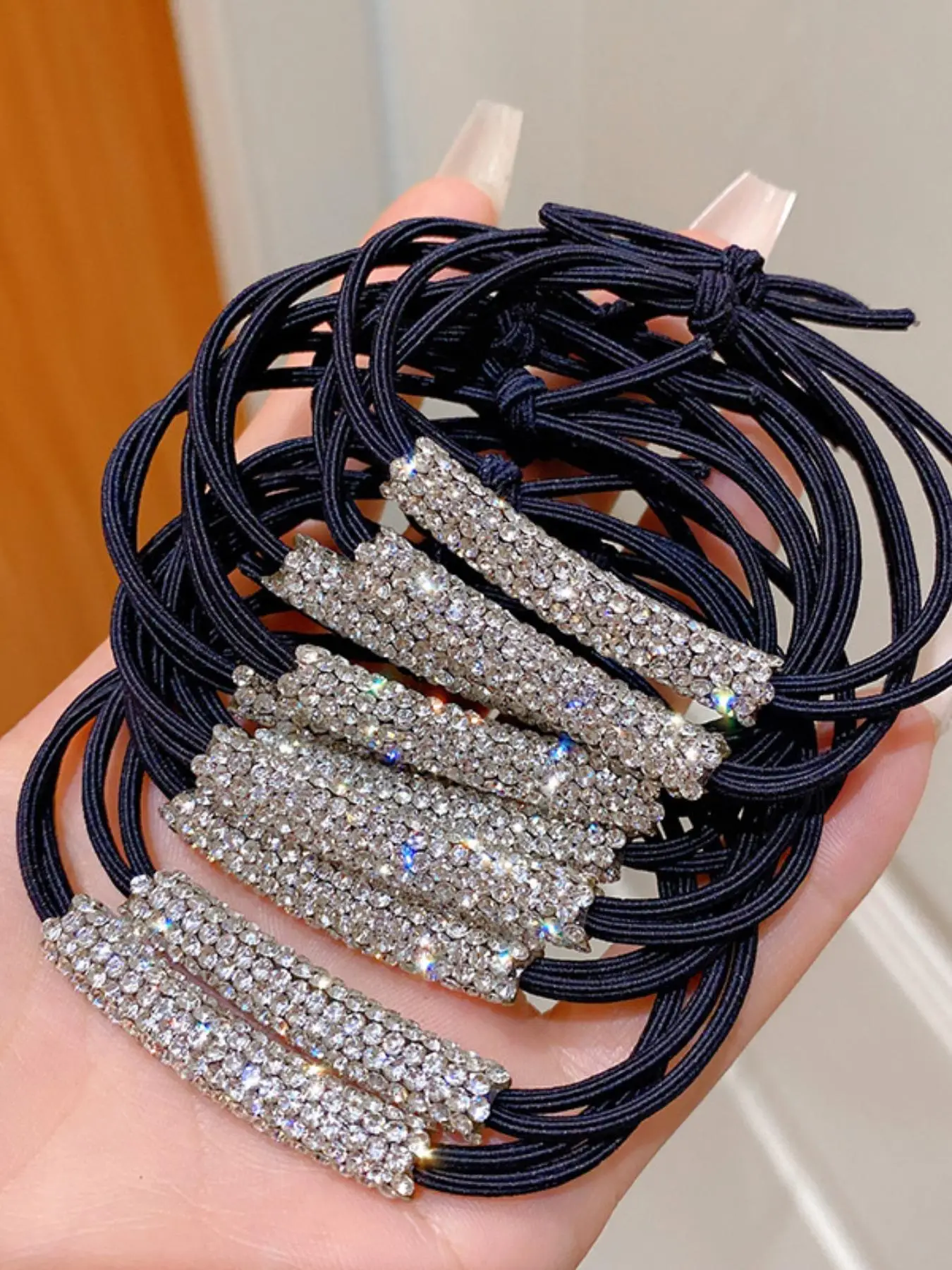 Plain Color Rhinestone Decorated Hair Tie, 1 Count Casual Versatile Hair Accessories for Women, Minimalist Headwear Suitable for Thick Hair, Fashion H