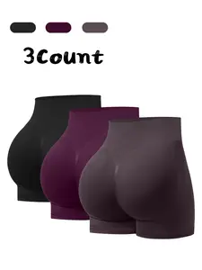 3 Pack Seamless High Waist Yoga Shorts, Tummy Control & Butt Lifting Workout Biker Shorts