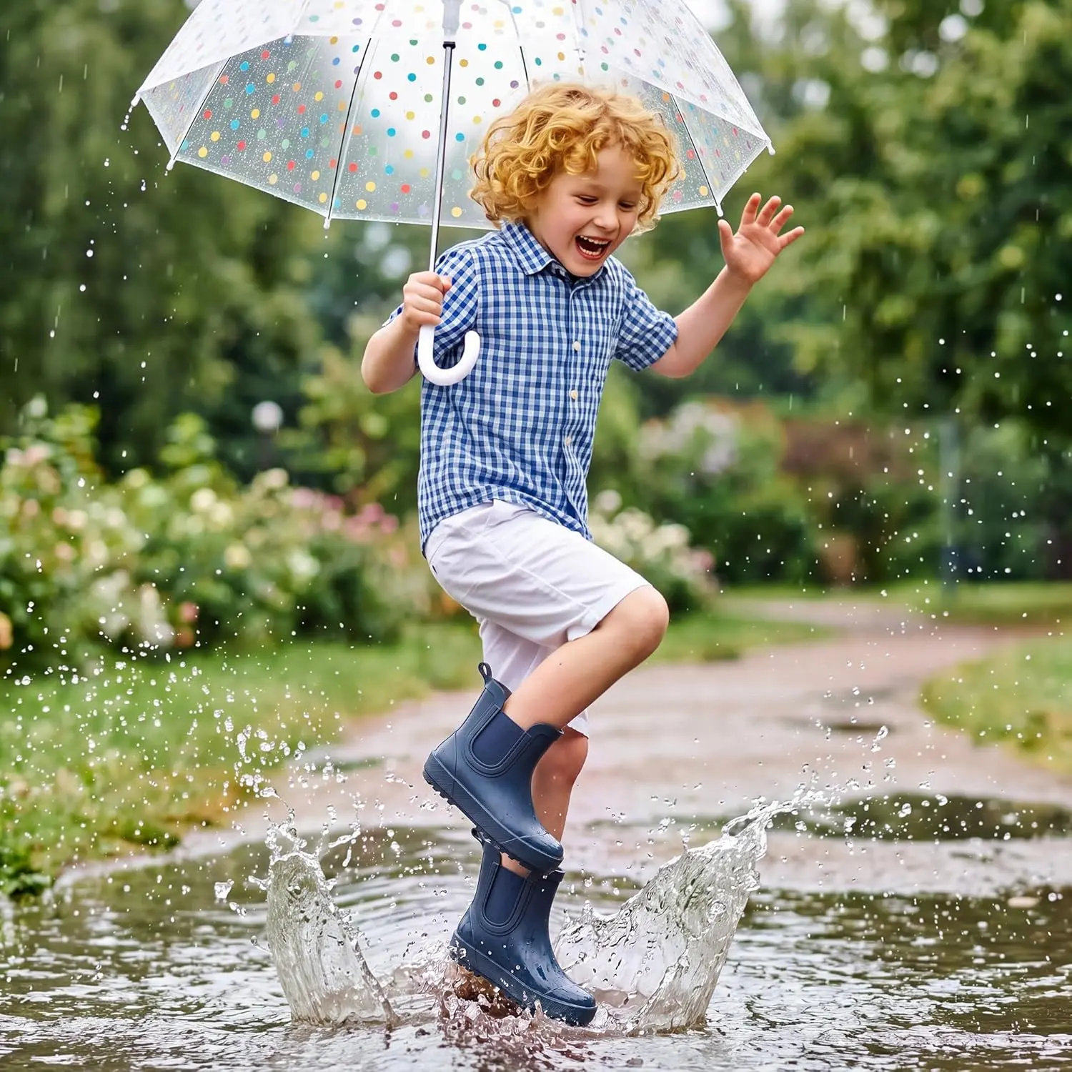 Motasha Chelsea Kids' Rain Boots - Waterproof Rubber Slip-On with Round Toe, Lightweight, for Toddlers to Big Kids, Rainy Day, Outdoor Use