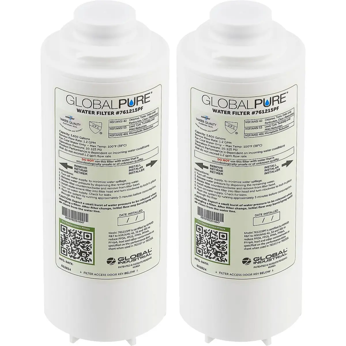 Global Industrial 761215PF-2PK Global Pure Replacement Water Filter - PFAS & Microplastic - 3600 gal - Pack of 2