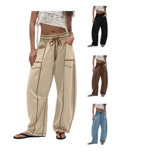 Women’s barrel sweatpants, high-waisted wide-leg pants with drawstring, athletic baggy lounge sweats, colorblock soft fabric, comfortable fit, true to size, fashionable women’s baggy pants