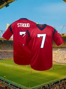 Men's Houston Football Jersey, Loose-Fit Breathable Stitched Rugby Jersey, Short Sleeve Top, Casual All-Season Wear for Men & Women, Apparel Jersey