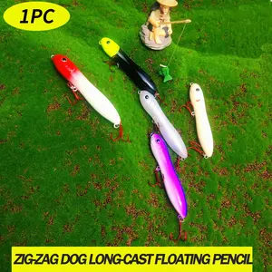 Floating Dog Pencil Bait Box Pack, Water Surface Snake Head Pencil Lure with Rattlebells, Far Casting False Fish Bait