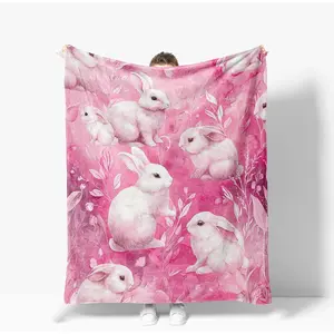 Flannel Blanket | Bunny Throw Blanket Warm Decor Cute Animal Rabbit Soft Flannel Rabbits Blanket Bunnies Rabbit Gifts For Kids Boys Girls Men Women | Gift Blanket / All Season