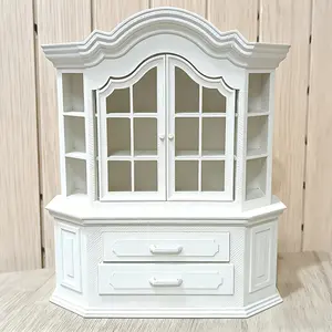 1pc French Vintage Miniature Display Cabinet with Pull-Out Window & Openwork Doors - Polygonal Dollhouse Furniture Suitable for Dollhouse Diorama, Miniature Food Storage, Dolls' Room Decor, Realistic Cabinet for Collectors