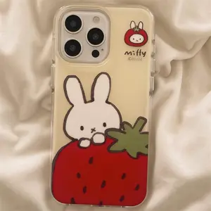 Korean Japanese Style Strawberry Cartoon iPhone Case Compatible with Apple iPhone 17/16/15 Pro Max/14/13 - Cute Aesthetic Protective Cover