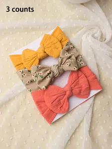 3 Pieces Solid Color Baby Bow Headband Set Cute Baby Bow Headband Set New Baby Bow Print Headband Set Baby Big Head Bow