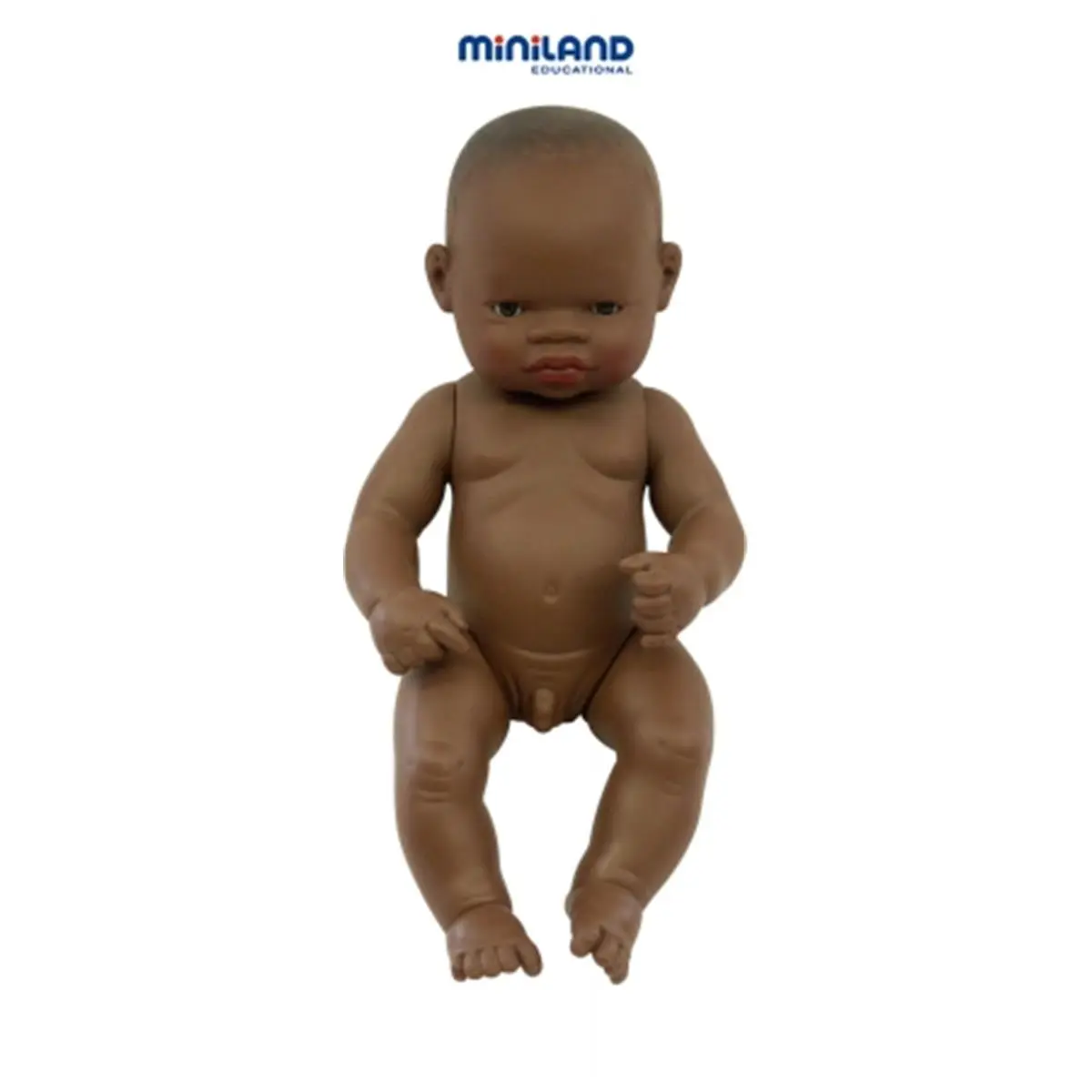 Miniland 12-in African Boy Babydoll, Soft Vinyl Toy with Well-Defined Facial Features, Ideal for Boy Gifts, Babydolls