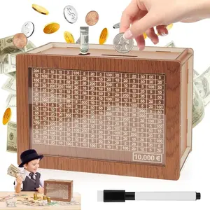 Money Vault 10000 Dollar Savings Challenge Box Wooden Piggy Bank Cash Vault Tenkaybox Wood Cashbox for Adults Kids Boys Girls Cash Saving Coin Bank 10,000(10000 Dollar)
