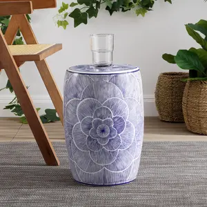 JONATHAN Y Camellia 17" Contemporary Ceramic Drum Garden Stool, Blue JONATHAN Y Camellia 17" Contemporary Ceramic Drum Garden Stool, Blue