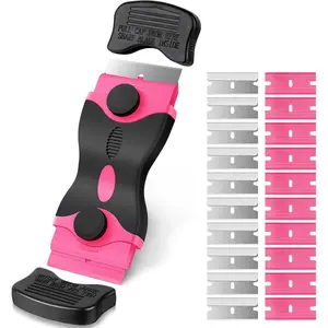 Razor Blade Scraper, 2-in-1 Scraper Tool with 10PCS Metal Blades and 10PCS Plastic Blades, Multi-funtional Cleaning Razor Scraper for Decals, Stickers, Labels, Caulk, Adhesive Removal(Pink)