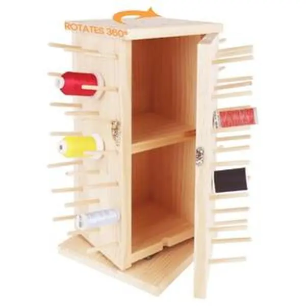 Fully Rotating Wooden Thread Rack/Thread Holder Organizer with Inner Storage Compartments for Sewing, Quilting, Embroidery, Hair-braiding and Jewelry DIY Machine Embroidery for Beginners Thread Storage - New brothread, mothersdaygift