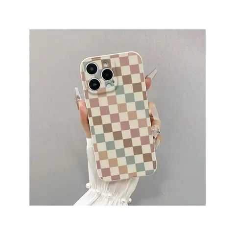Antique White Plaid Protective Case for iPhone 15-17 Pro (iPhone Series Smartphone/Cellphone), PC + TPU Full Coverage Precision Casing with Reinforced Edges, Waterproof, Anti-Drop Durable Shell, Screen Protector Accessory