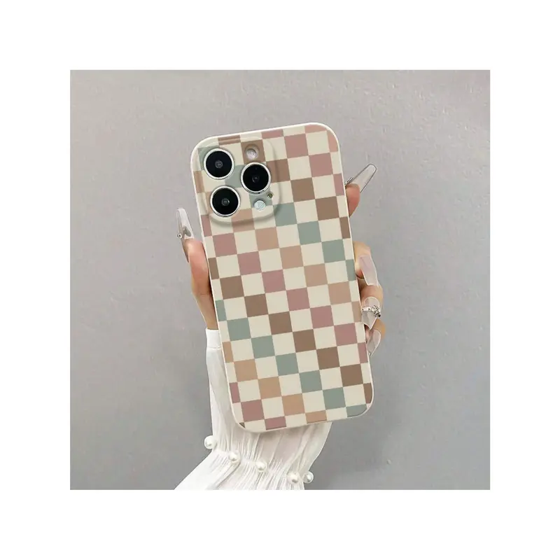 Antique White Plaid Protective Case for iPhone 15-17 Pro (iPhone Series Smartphone/Cellphone), PC + TPU Full Coverage Precision Casing with Reinforced Edges, Waterproof, Anti-Drop Durable Shell, Screen Protector Accessory