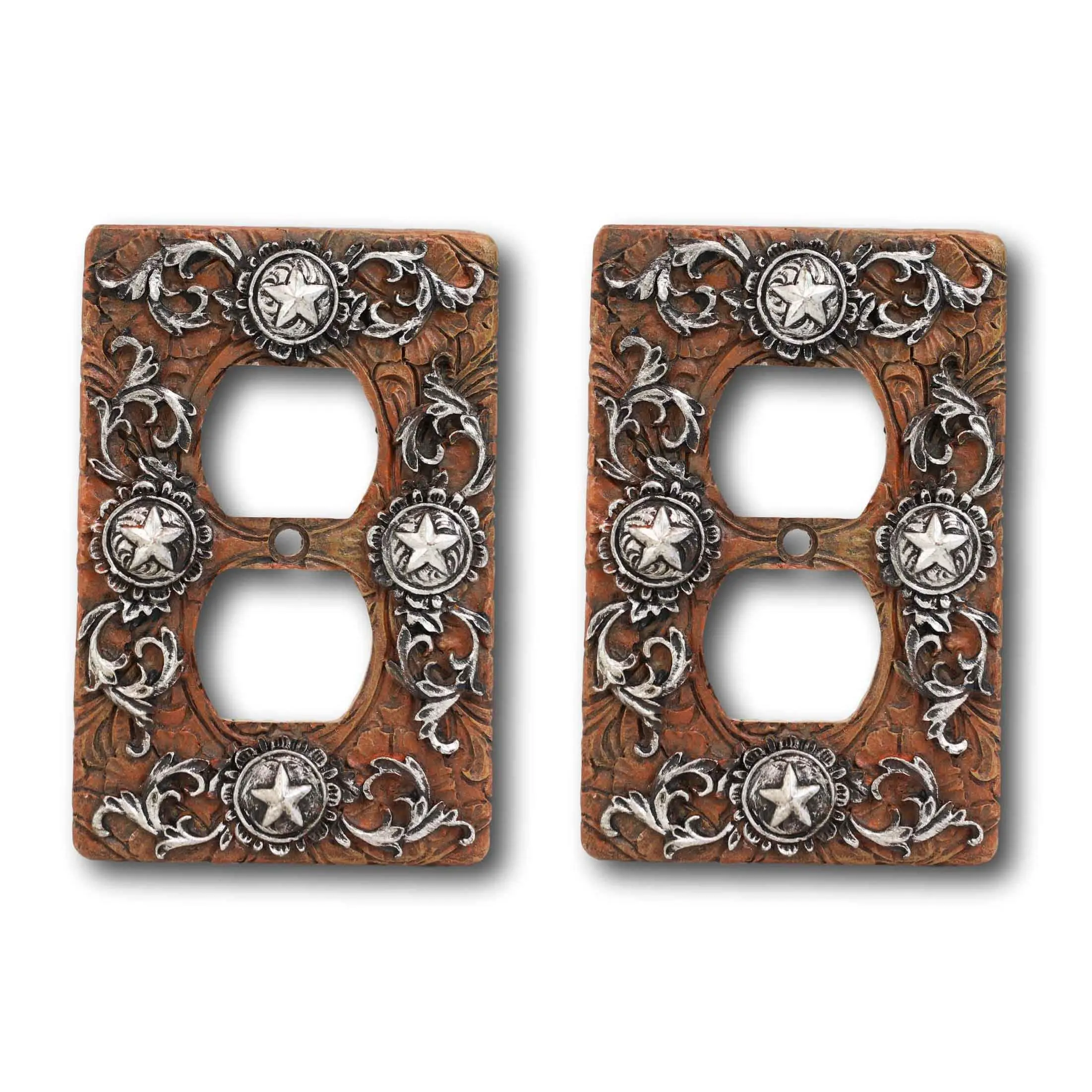 Set of 2 Western Stars Lace Scroll Wall Double Receptacle Outlet Switch Plates