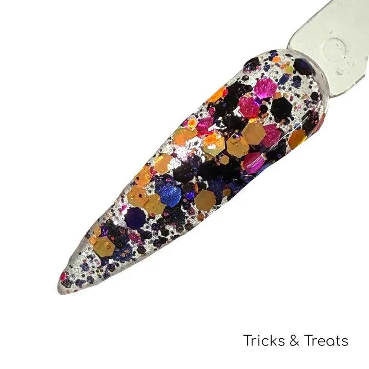 Tricks & Treat Acrylic Glitter Dip Powder - Purple & Orange Halloween Manicure Finish - Vegan Cruelty-Free Salon-Quality Results - Easy Application & Long-Lasting Chip-Resistant Formula
