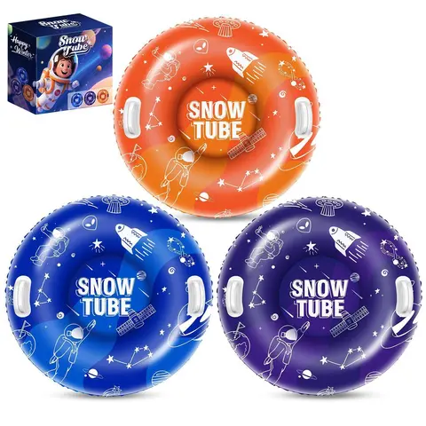 3-Pack Space Theme Cold-Resistant Inflatable Snow Tubes with Handles, Heavy-Duty Outdoor Sleds for Family Fun, Durable Safe Options for Kids and Adults