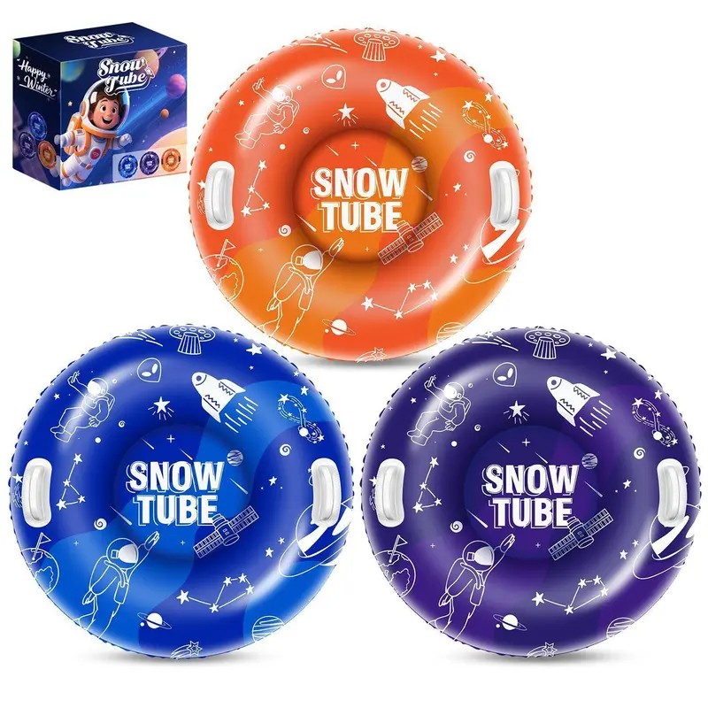 3-Pack Space Theme Cold-Resistant Inflatable Snow Tubes with Handles, Heavy-Duty Outdoor Sleds for Family Fun, Durable Safe Options for Kids and Adults