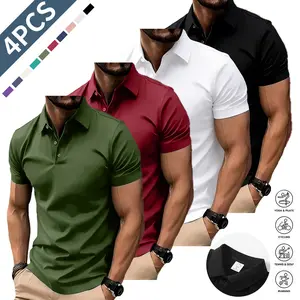 TOOTD Selection – Affordable polyester material: men’s four-piece polo set: men’s casual polo shirt, solid-color buttoned basic style, multifunctional; men’s bowling/golf apparel suitable for everyday wear; summer business-style top.