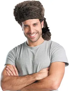 Faux Fur Raccoon Hat for Kids, Animal Coonskin Cap with Faux Fur Tail, Wild Frontiersman Davy Crocket Costume Accessory, Soft Plush Polyester Fabric