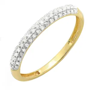 Dazzlingrock Collection 0.25 Cttw Round White Diamond 3 Row Studded Stackable Wedding Band for Women in 10K Solid Yellow Gold Size 7