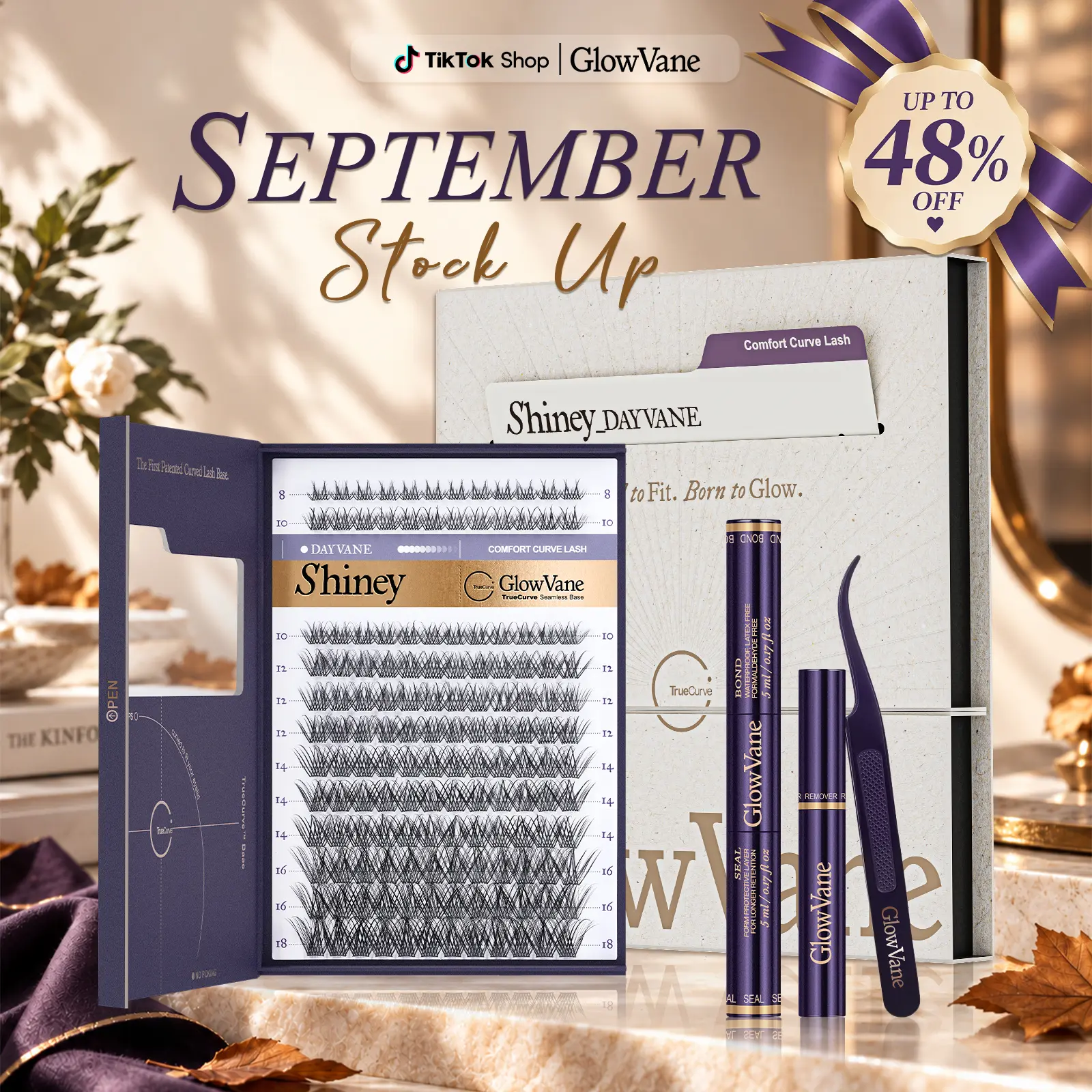 GlowVane TrueCurve Eyelash Clusters Kit, 0.03mm Invisible Curved Band Nature Wispy DD Curl Shape 8-18mm Lash Cluster DIY Extensions for Beginners, Seamless Eye Fit, No Strain (FS2)