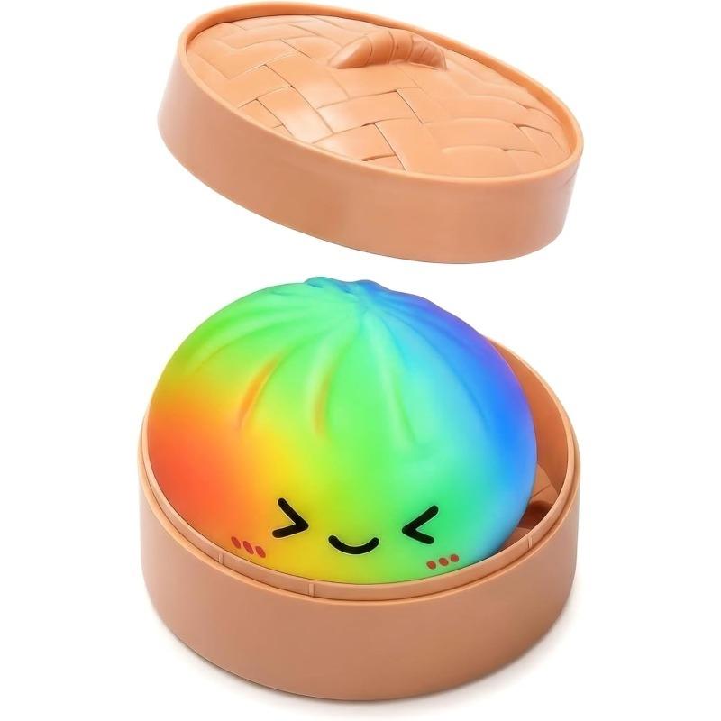 Giant Glitter Dumpling, Giant Dumpling Squishy, Mega Rainbow Dumplings, Cute Anxiety Relief Fidget Toy, with Steamer Box,Soft Squeeze Decompression Dough for Adults