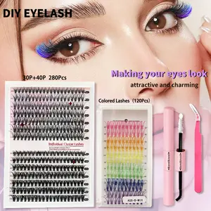280 pcs +120 pcs 6Color EyelashExtension Kit. HighVolumePersonalEyelash Clusters DCuri20D+30D+40D 9-16mmMixLashClusters with LashBondingandSealing and LashApplicator ToolforDo-lt-YourselfApplication DIYEyelashExtensions Fluffy Makeup