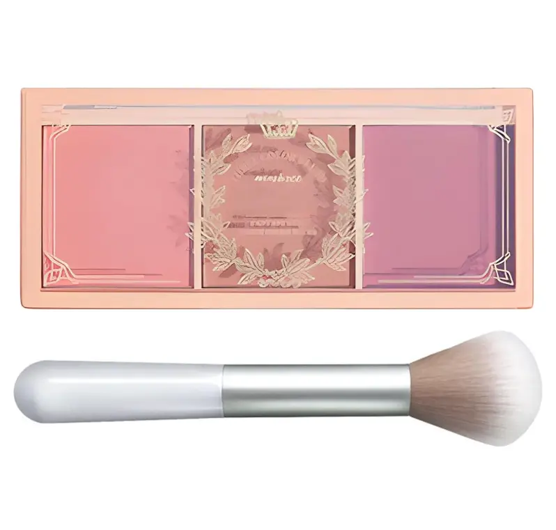 3 Color Matte Pink Blush Palette with Brush, Long Lasting Cheek Makeup, Light and Smooth Blush Powder for Face Beauty