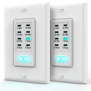 Fosmon Countdown Light Timer Switch for Bathroom, Heaters, 5-10-30-60 Min, 2-4 Hour Programmable in-Wall Timer Switch with 9 Settings 1875W, Neutral Wire Required, 2PACK, ETL Listed
